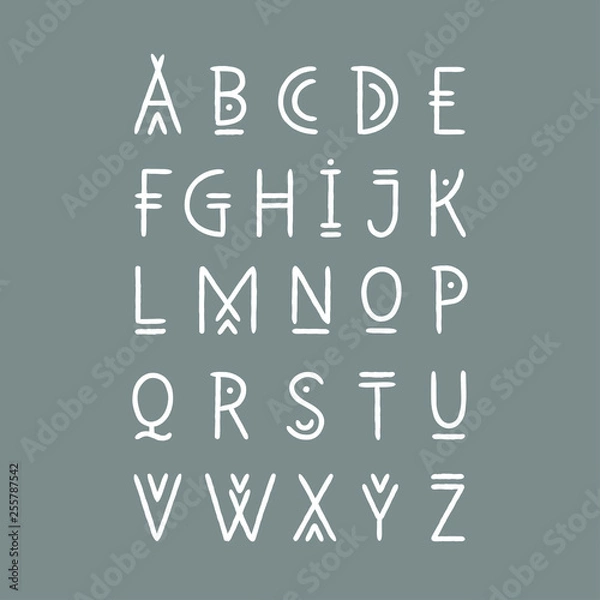 Fototapeta Vector alphabet set. Capital letters in geometric line art style. For hipster theme, trendy posters