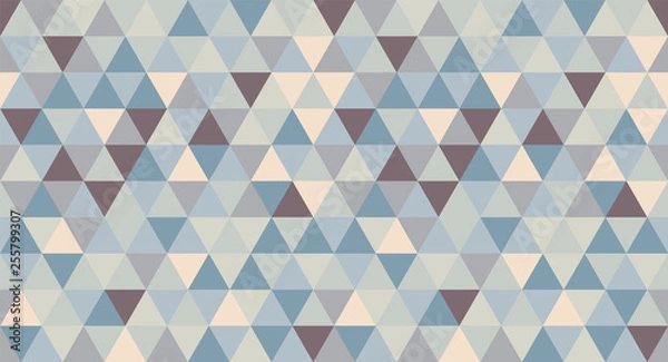 Fototapeta Retro pattern with beige, blue and grey triangles. Abstract geometric vector gradient mosaic backdrop. Geometric hipster triangular background.