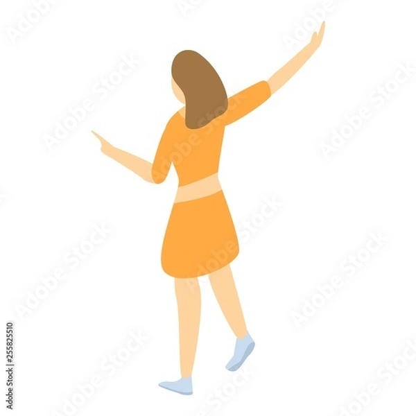 Fototapeta Girl show something icon. Isometric of girl show something vector icon for web design isolated on white background