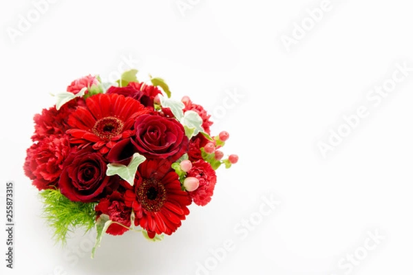 Obraz 赤いバラ・カーネーション・ガーベラのアレンジメント
