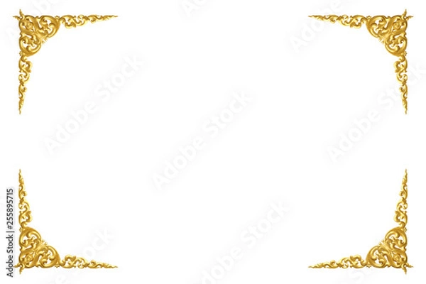 Fototapeta Pattern of wood carve gold paint for decoration isolated on white
