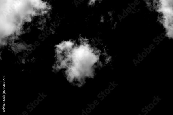 Fototapeta White cloud isolated on black background, Fluffy texture , Abstract smoke