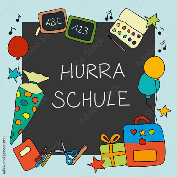 Fototapeta Bunte Einschulung Schulstart Schule Illustration im 1:1 Format