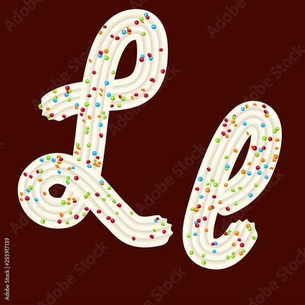 Fototapeta Tempting tipography. Font design. 3D letter L of the whipped cream and candy