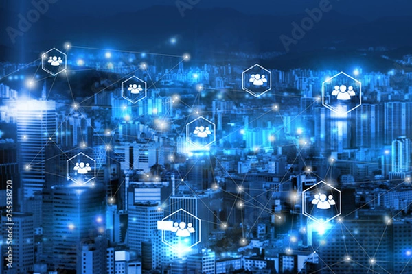 Fototapeta network on cities. Social Network concept.