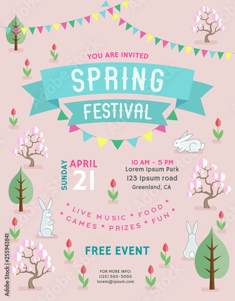 Fototapeta Spring festival announcing poster template with customized. text.