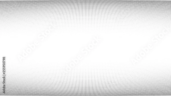 Fototapeta Halftone gradient pattern. Abstract halftone dots background. Monochrome dots pattern. Grunge texture. Pop Art, Comic small dots. Wave twisted dots. Banner with space. Template for cover, card, flyer