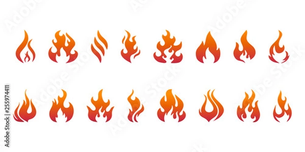 Fototapeta SET Red and orange Fire flames for graphic and web design. Trendy symbol for website design web button or mobile app