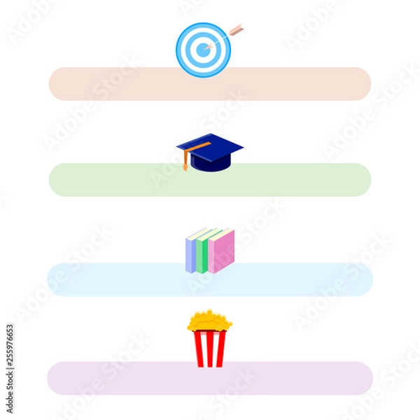 Fototapeta Color flat icon set - textbooks flat vector, book, notebook, popcorn