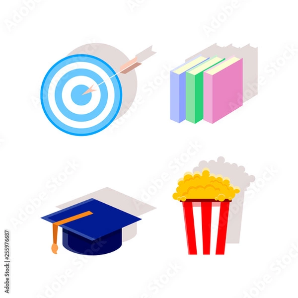 Fototapeta Color flat icon set - textbooks flat vector, book, notebook, popcorn