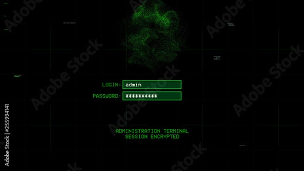Obraz Retro screen with computer hacking in progress, successful login, data theft.