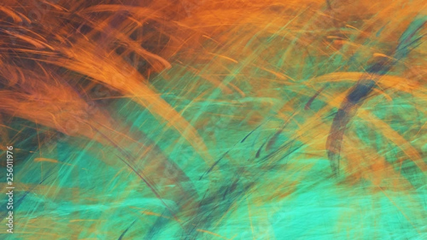 Fototapeta Streszczenie kolorowe chaotyczne kształty turkusu i pomarańczy. Kreatywne malowane tekstury. Fantastyczne 3D świadczonych cyfrowych fraktali ilustracji.
