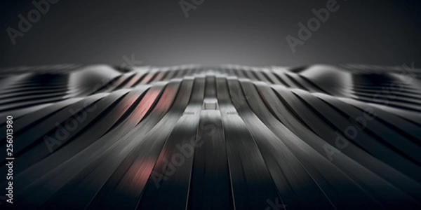 Obraz Elegant Luxury Black Metal smooth line background.  Abstract Dark metallic Stainless steel curve shapes. 3d render