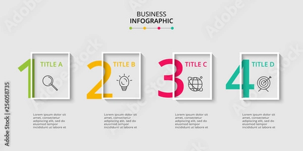 Fototapeta Business data visualization. Process chart. Elements of graph, diagram with 4 steps, options, parts or processes. Vector business template for presentation. Creative concept for infographic