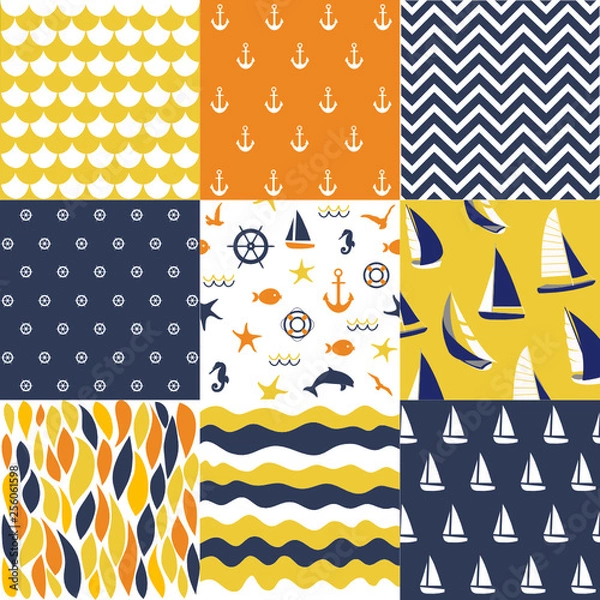 Fototapeta Seamless pattern with nautical elements