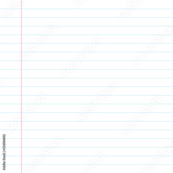 Fototapeta A sheet of white striped paper with a left margin. Classic note for study.