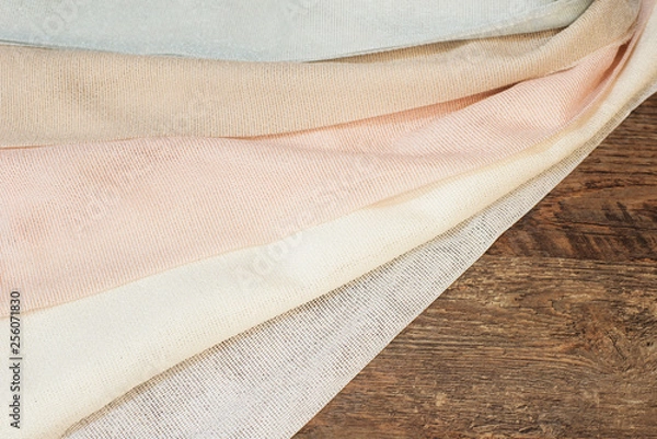 Fototapeta Close up of Beautiful Tulle. Sheer Curtains Fabric Sample. Texture, Background, Pattern. Interior Design. Vintage Lace Tulle Chiffon