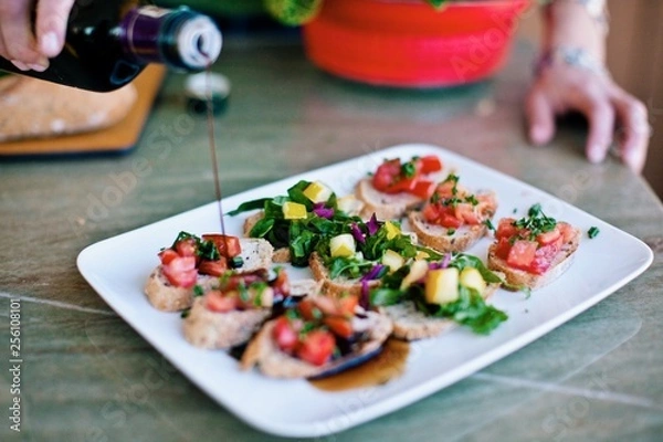 Obraz Bruschetta appetizer plate with balsamic