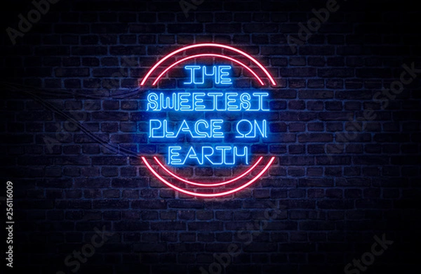 Fototapeta A red and blue neon light sign that reads: The Sweetest Place on Earth (Hershey PA)