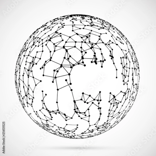 Obraz Big data icon.Artificial intelligence.Global network concept.3d plexus ball.Connected lines sphere.Dots,triangles,particles template.Abstract geometric spherical shape.Wireframe dotted sphere.