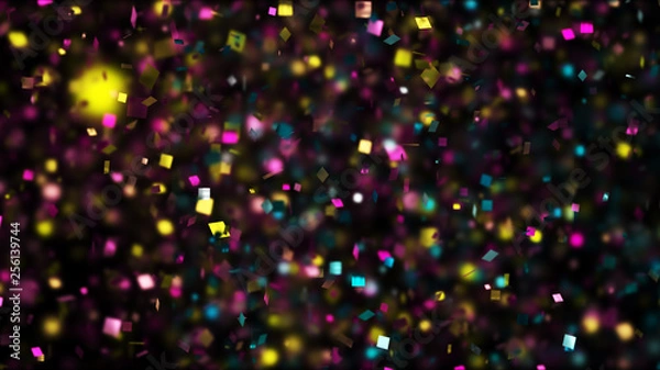 Fototapeta Thousands of confetti fired on air during a festival at night. Image ideal for backgrounds and overlays.
