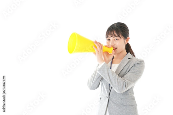 Fototapeta 叫ぶ若いビジネスウーマン