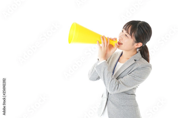 Fototapeta 叫ぶ若いビジネスウーマン
