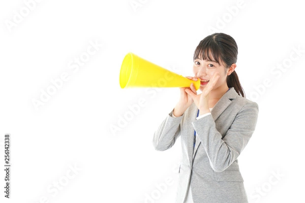 Fototapeta 叫ぶ若いビジネスウーマン