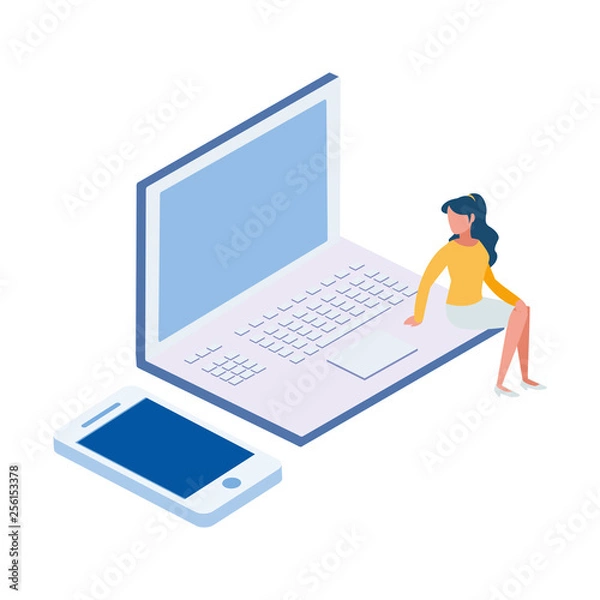 Fototapeta laptop computer with minipeople workers