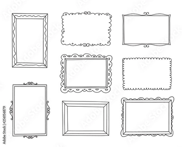 Fototapeta Hand drawn decorativ frames set. Cartoon style. Vector.