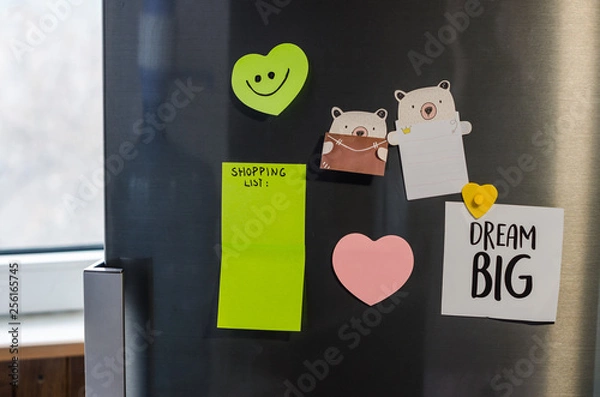 Fototapeta A refrigerator with notes