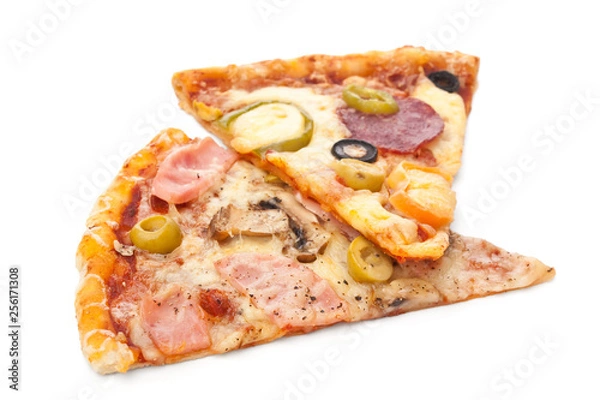 Fototapeta two slices of thin meat and vegetables  pizza 