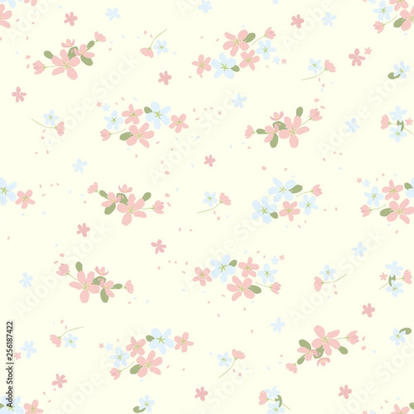 Obraz Seamless floral pattern with small cute flowers on light beige background. Spring light airy texture for Wallpaper, interior, tiles, textiles, scrapbooking, packaging and various types of design. 