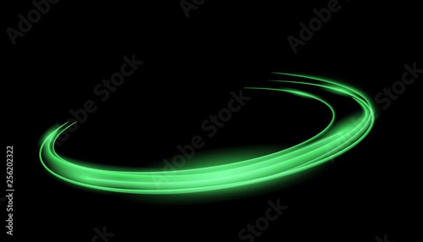 Obraz Circle green shiny light effect. Rotational glow line.Glowing ring trace background. Round frame vector