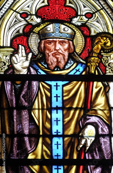 Fototapeta Saint Germanus, stained glass window in the Basilica of Saint Clotilde in Paris, France 
