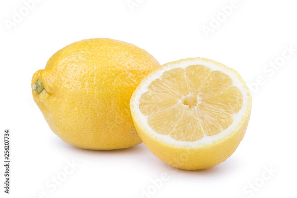 Fototapeta yellow lemon citrus fruit with lemon fruit half isolated on white background with clipping path