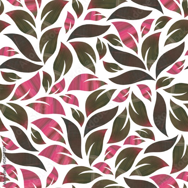 Fototapeta Seamless pattern of leaves on white background. Design for wallpaper, fabrics, posters