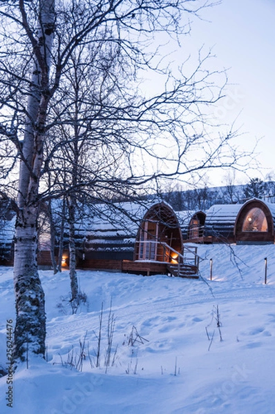 Obraz Snow covered winter cabin or Gabba designed after the Sami tribe lavvu (tent)