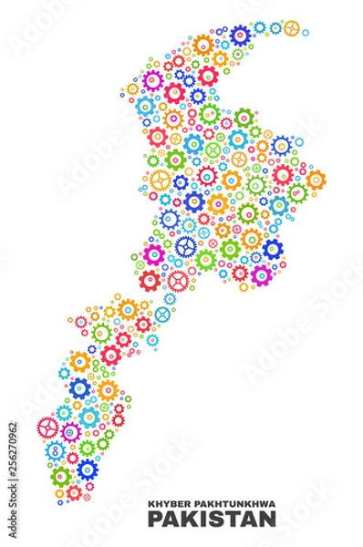 Obraz Mosaic technical Khyber Pakhtunkhwa Province map isolated on a white background. Vector geographic abstraction in different colors.