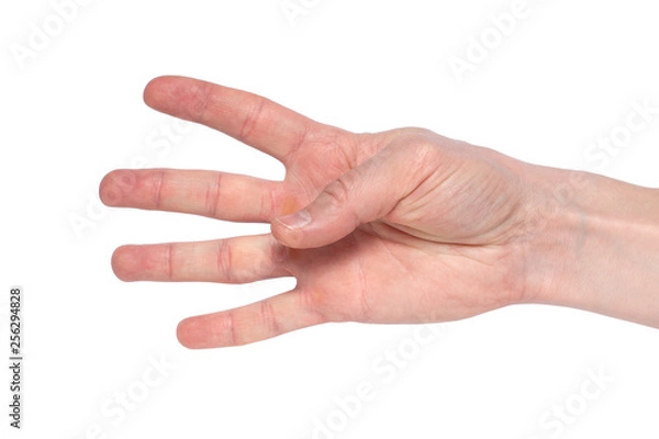 Obraz Man hand show four fingers on white background