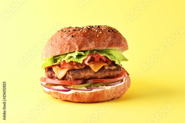 Obraz Burger on yellow background