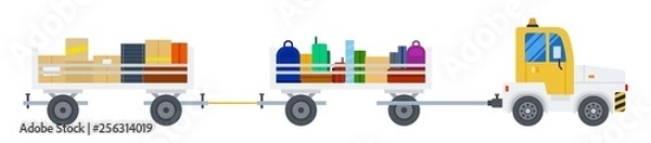 Fototapeta Baggage tractor at the airport vector flat design isolated object on white background.