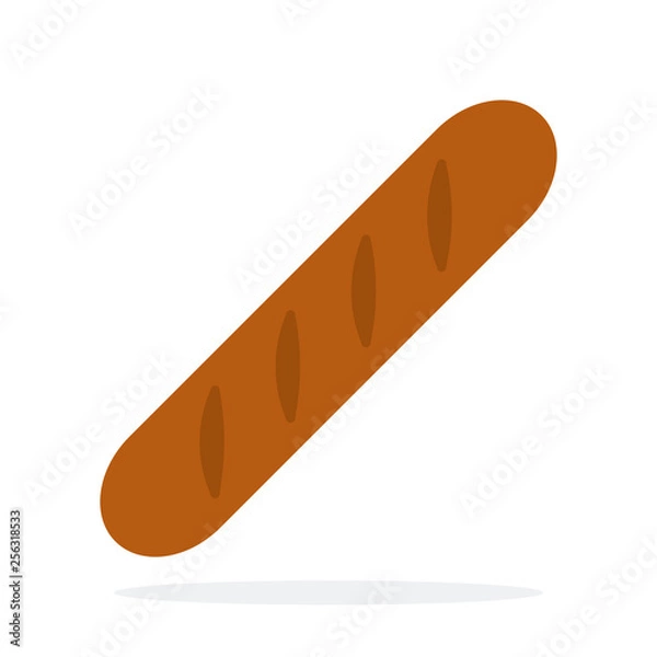 Fototapeta Long black baguette vector flat material design isolated object on white background.