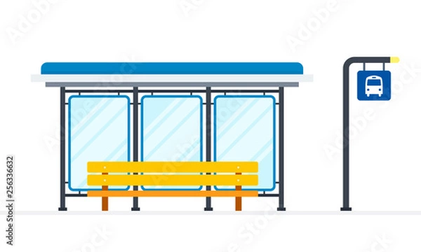 Fototapeta Public bus stop vector flat material design isolated object on white background.