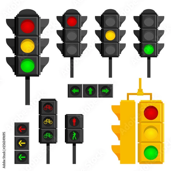 Fototapeta Set of traffic lights isolated on white background