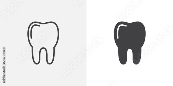 Fototapeta Human tooth icon. line and glyph version, outline and filled vector sign. Healthy tooth linear and full pictogram. Dental healthcare symbol, logo illustration. Different style icons set