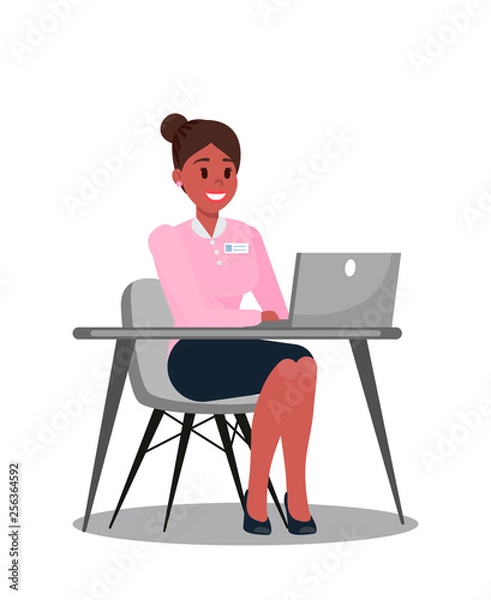 Fototapeta Office Manager Using Laptop Vector illustration