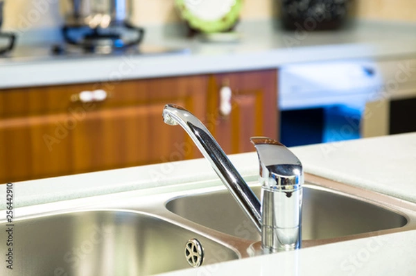 Obraz Clean chrome tap and  washbasin