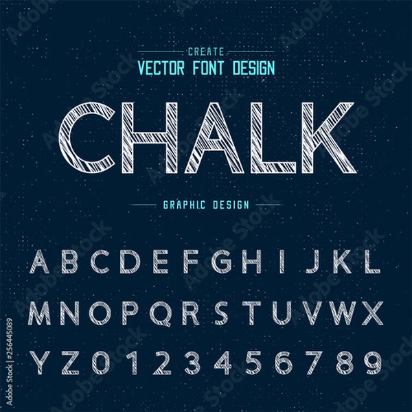 Fototapeta Chalk font and alphabet vector, Design typeface and number, Graphic text on grunge background