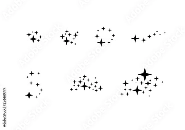 Obraz Set of falling star. Cloud of stars isolated on white background. Vector illustration. Meteoroid, comet, asteroid, stars